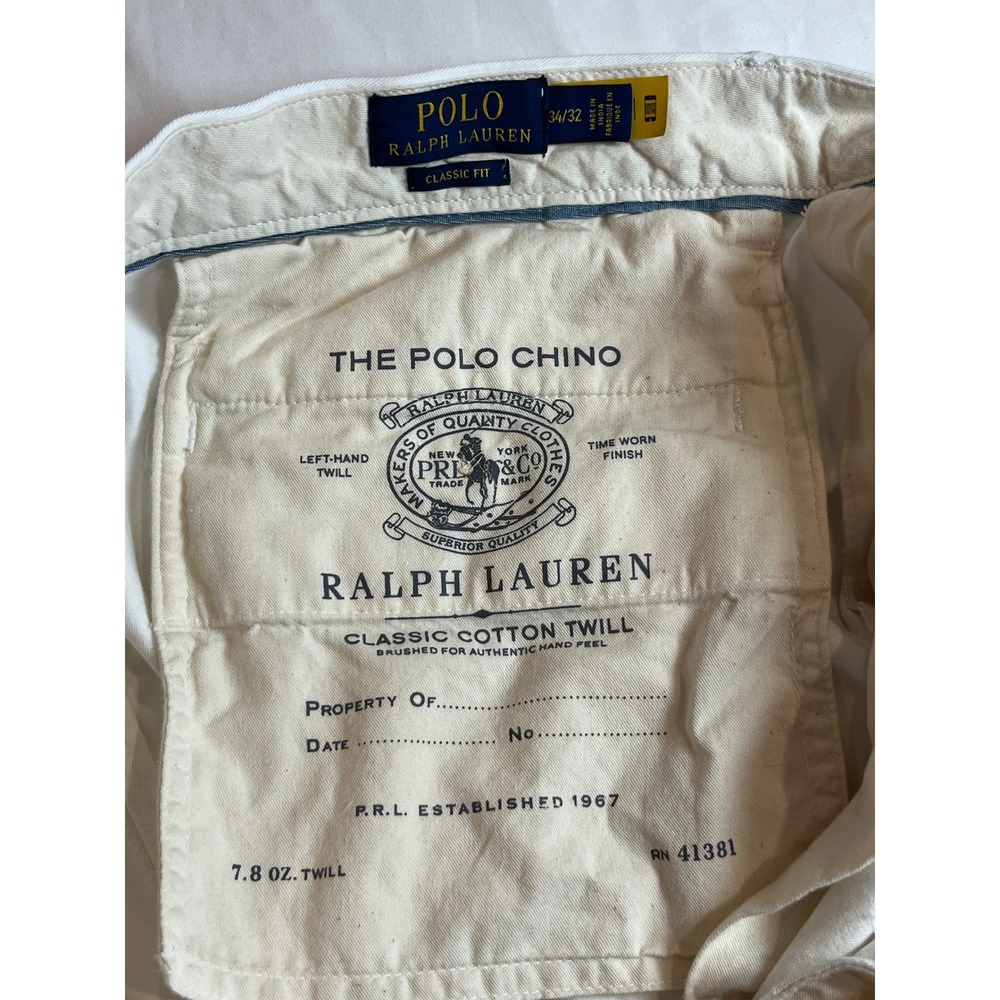 Polo Ralph Lauren Mens Chino Pants White 34/32 Classic Fit Cotton Preppy Wedding - Picture 4 of 12